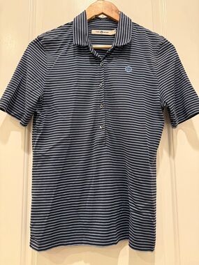 Tory Sport Navy and White Striped Polo Shirt